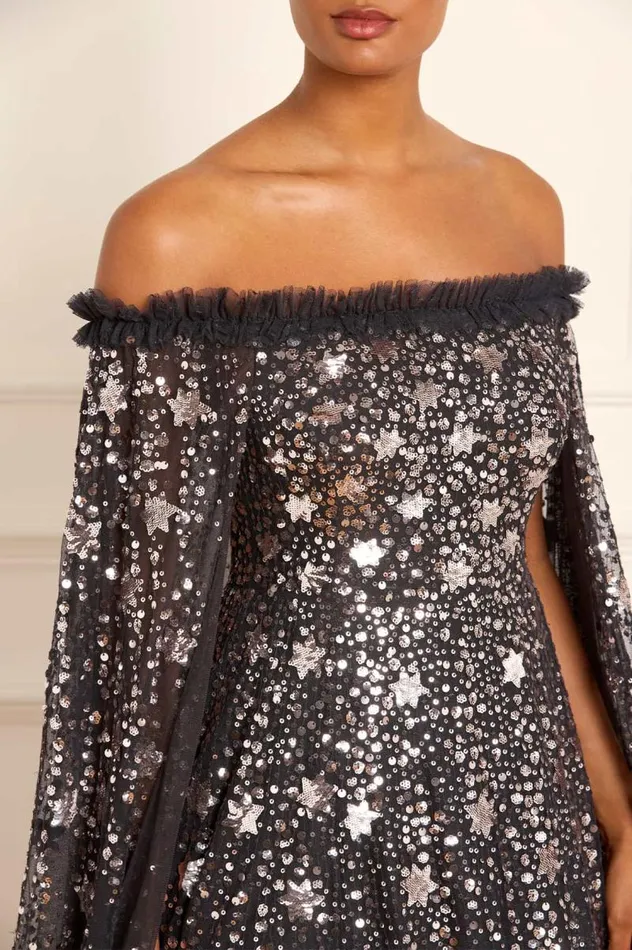 Needle and Thread Dresses Shooting Stars Cape Ankle Gown Black 8211 Women