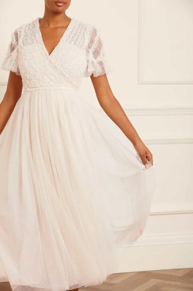Needle and Thread Dresses Spiral Sequin Bodice VNeck Ankle Gown Champagne 8211 Women