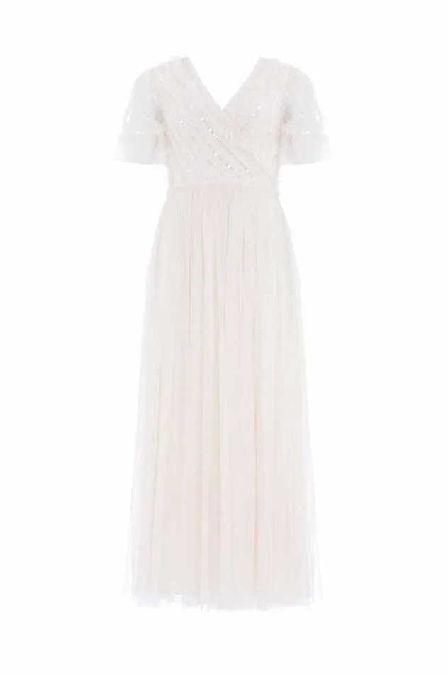 Needle and Thread Dresses Spiral Sequin Bodice VNeck Ankle Gown Champagne 8211 Women