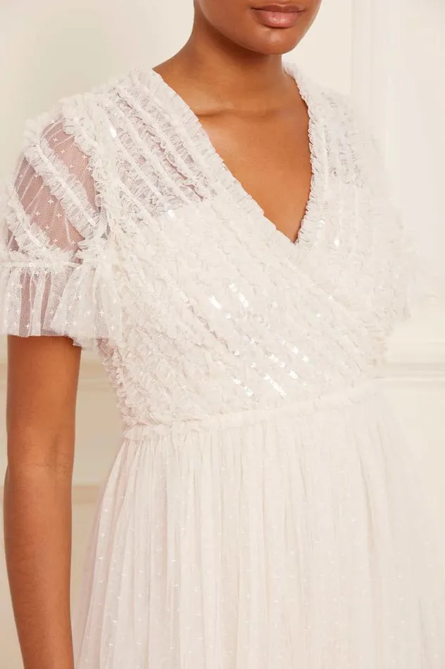 Needle and Thread Dresses Spiral Sequin Bodice VNeck Ankle Gown Champagne 8211 Women