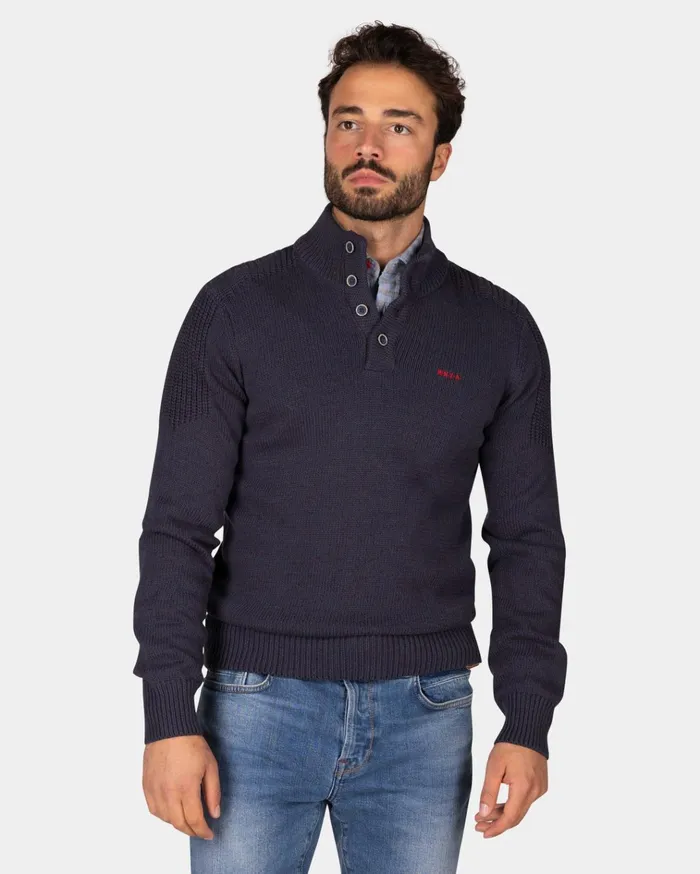NZA New Zealand Auckland Knitwear Dark Blue Knitted Cotton Sweater With Buttons 8211 Winter Navy 8211 Men NZA New Zealand Auckland Knitwear Dark Blue Knitted Cotton Sweater With Buttons 8211 Winter Navy 8211 Men