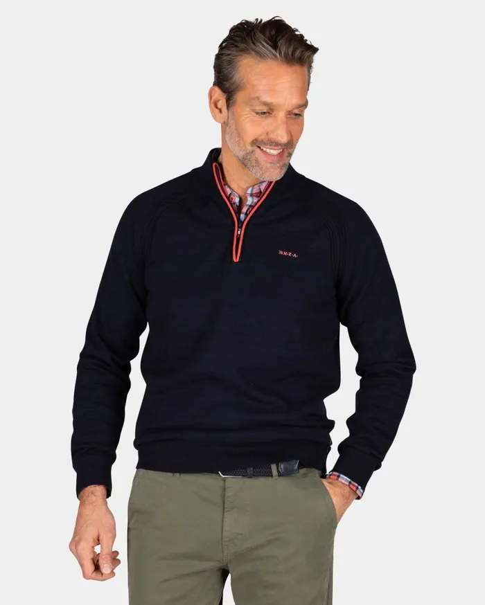 NZA New Zealand Auckland Knitwear Navy Cotton HalfZip Pullover 8211 Midnight Navy 8211 Men NZA New Zealand Auckland Knitwear Navy Cotton HalfZip Pullover 8211 Midnight Navy 8211 Men