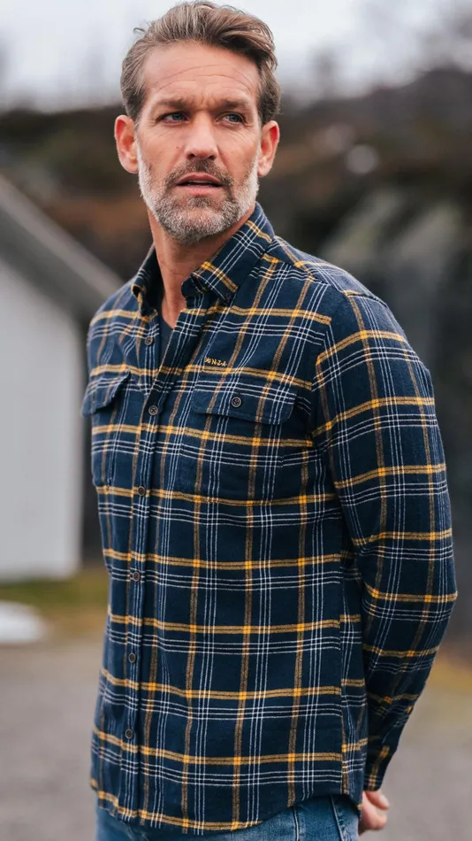 NZA New Zealand Auckland Shirts Blue And Yellow Checkered Flannel Shirt 8211 Tin Blue 8211 Men NZA New Zealand Auckland Shirts Blue And Yellow Checkered Flannel Shirt 8211 Tin Blue 8211 Men