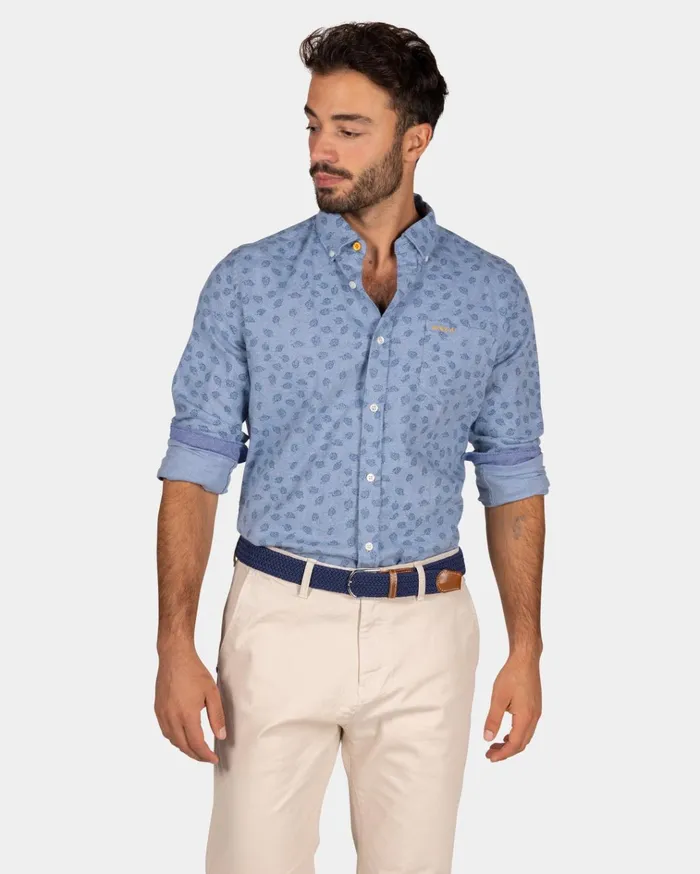 NZA New Zealand Auckland Shirts Light Blue Flannel Shirt With Leaf Print 8211 Lightblue 8211 Men NZA New Zealand Auckland Shirts Light Blue Flannel Shirt With Leaf Print 8211 Lightblue 8211 Men