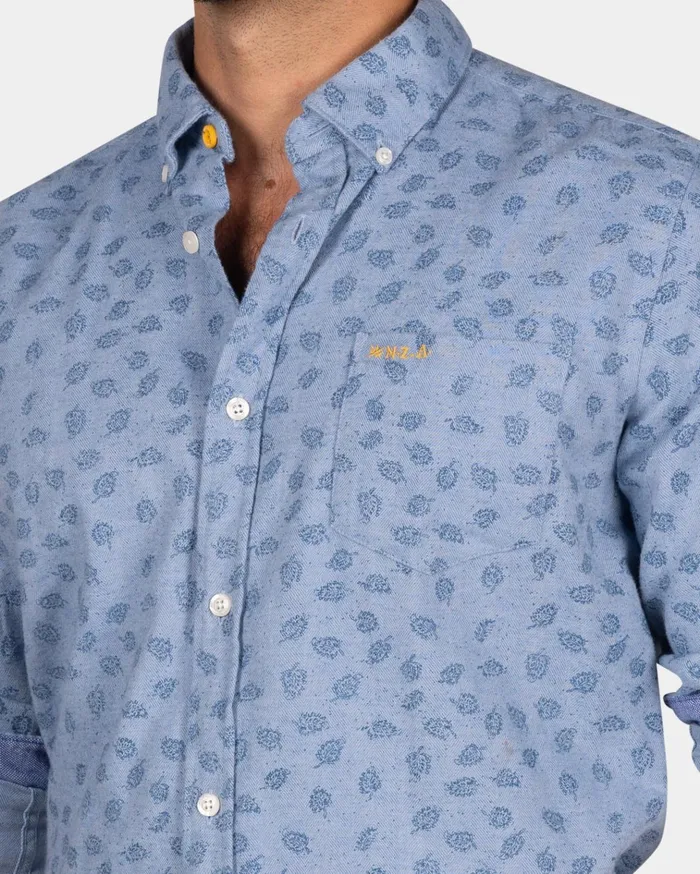 NZA New Zealand Auckland Shirts Light Blue Flannel Shirt With Leaf Print 8211 Lightblue 8211 Men NZA New Zealand Auckland Shirts Light Blue Flannel Shirt With Leaf Print 8211 Lightblue 8211 Men
