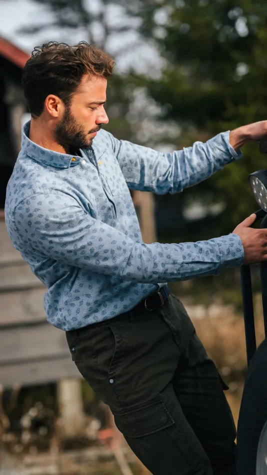 NZA New Zealand Auckland Shirts Light Blue Flannel Shirt With Leaf Print 8211 Lightblue 8211 Men NZA New Zealand Auckland Shirts Light Blue Flannel Shirt With Leaf Print 8211 Lightblue 8211 Men