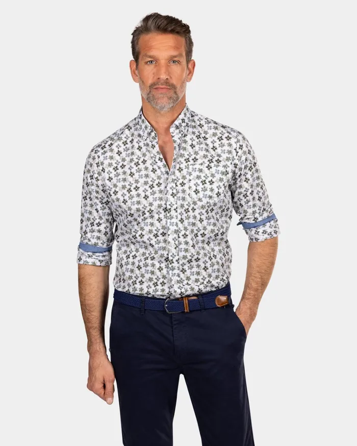NZA New Zealand Auckland Shirts White And Green Printed Shirt 8211 Ecru 8211 Men NZA New Zealand Auckland Shirts White And Green Printed Shirt 8211 Ecru 8211 Men