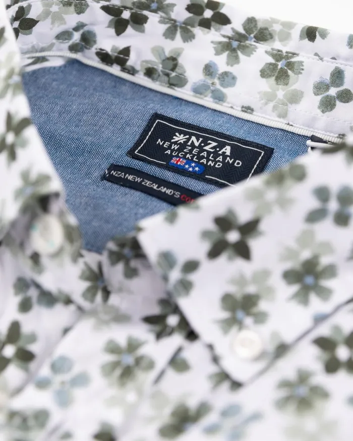 NZA New Zealand Auckland Shirts White And Green Printed Shirt 8211 Ecru 8211 Men NZA New Zealand Auckland Shirts White And Green Printed Shirt 8211 Ecru 8211 Men