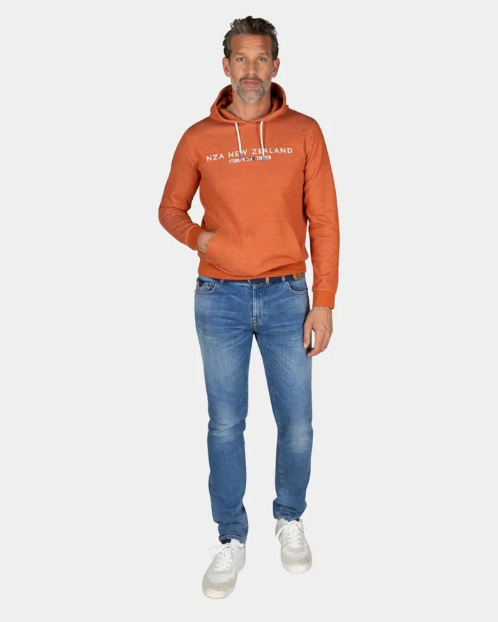 NZA New Zealand Auckland Sweatshirts Orange Hoodie With Chest Text 8211 Almond Orange 8211 Men NZA New Zealand Auckland Sweatshirts Orange Hoodie With Chest Text 8211 Almond Orange 8211 Men