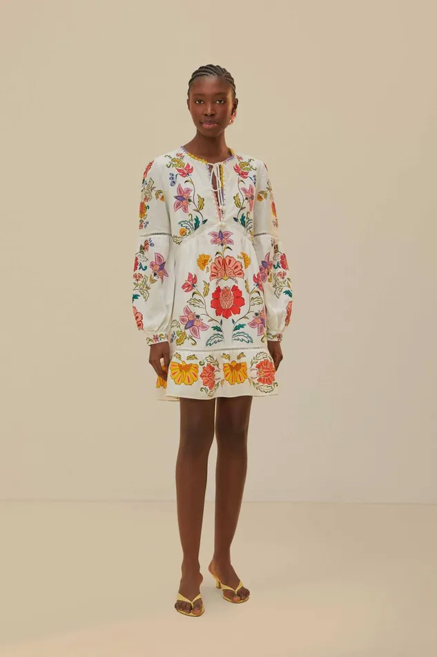 OffWhite Floral Insects Mini Dress Women Farm Rio Mini Dresses