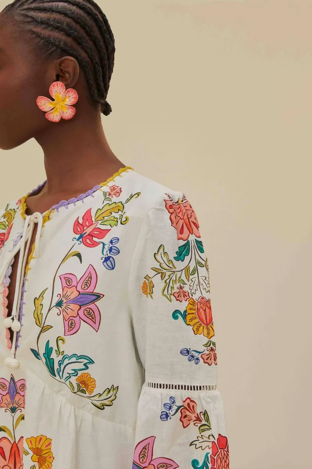 OffWhite Floral Insects Mini Dress Women Farm Rio Mini Dresses