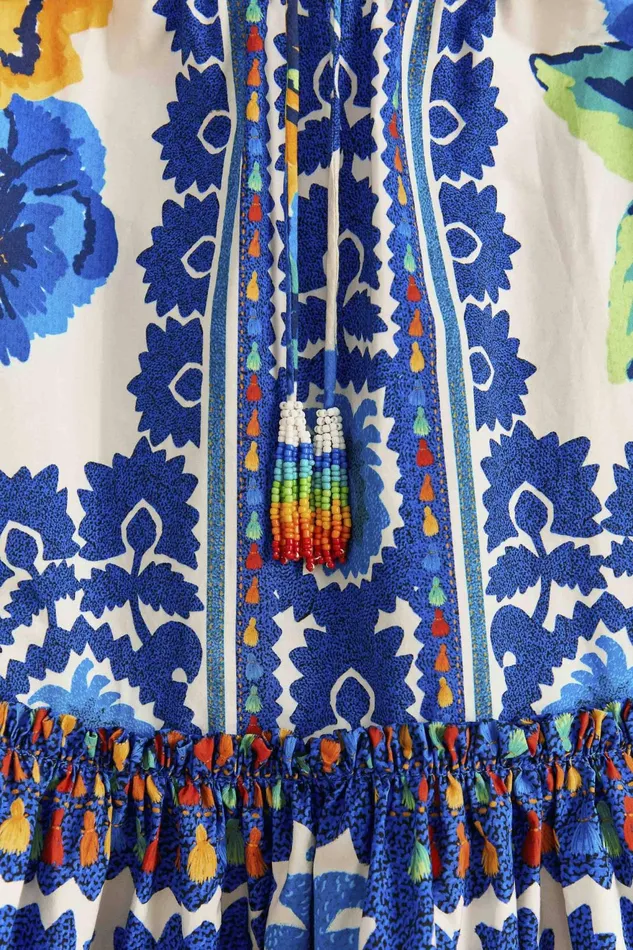OffWhite Flower Tapestry Organic Cotton Mini Dress Women Farm Rio Mini Dresses