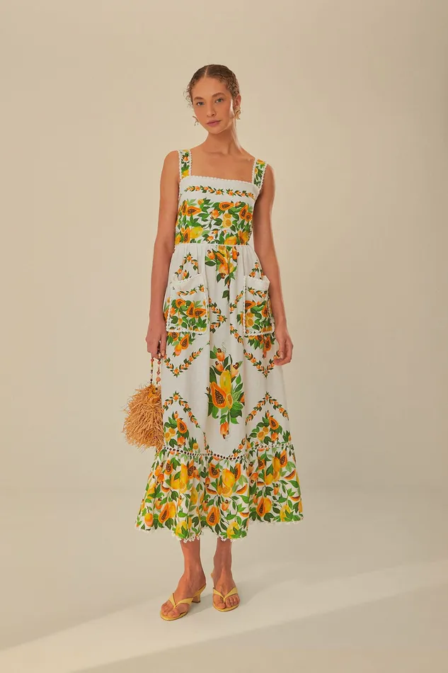 OffWhite Papaya Salad Scarf Lenzing Ecovero Euroflax Maxi Dress Women Farm Rio Maxi Dresses