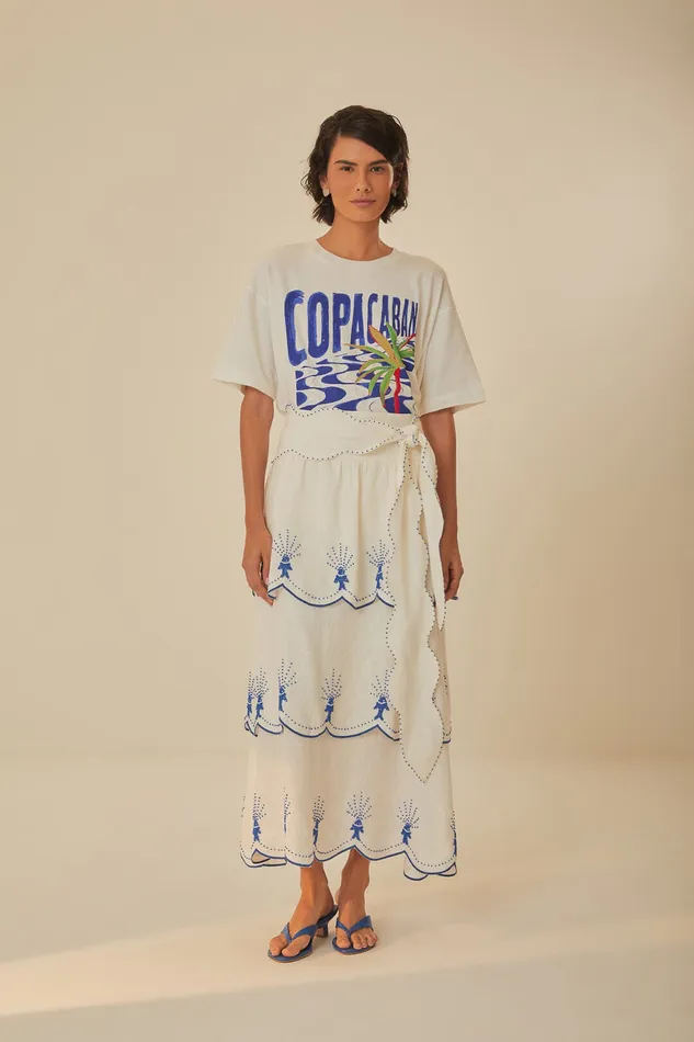 OffWhite Sea Of Fish Embroidered Midi Skirt Women Farm Rio Skirts