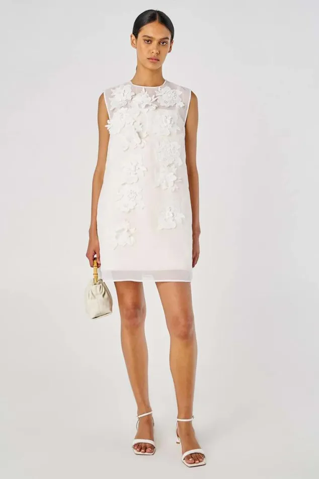 Oroton Dresses Lace Flower Sheer Dress Soft Cream 8211 Women