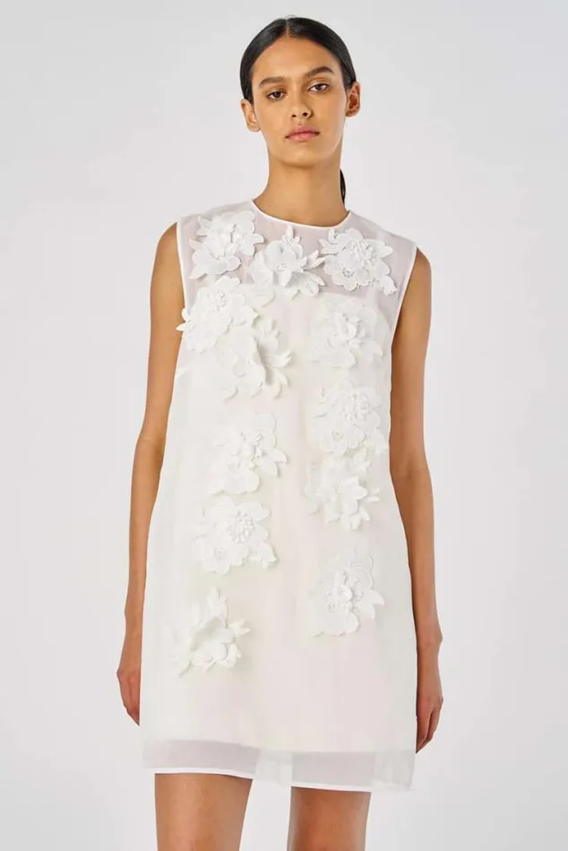 Oroton Dresses Lace Flower Sheer Dress Soft Cream 8211 Women