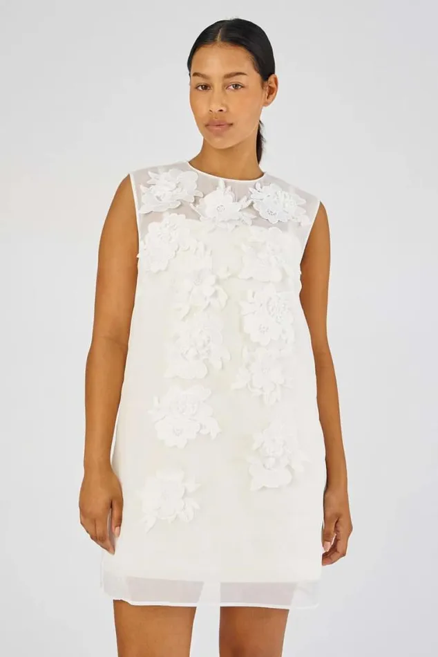 Oroton Dresses Lace Flower Sheer Dress Soft Cream 8211 Women
