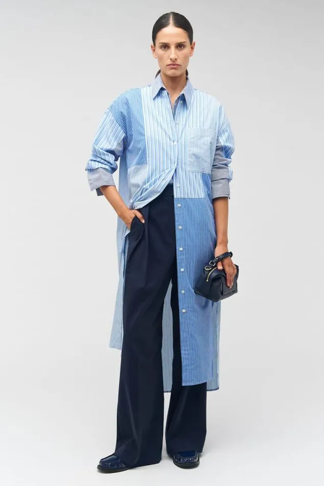 Oroton Dresses Mixed Stripe Shirt Dress Workwear Blue 8211 Women