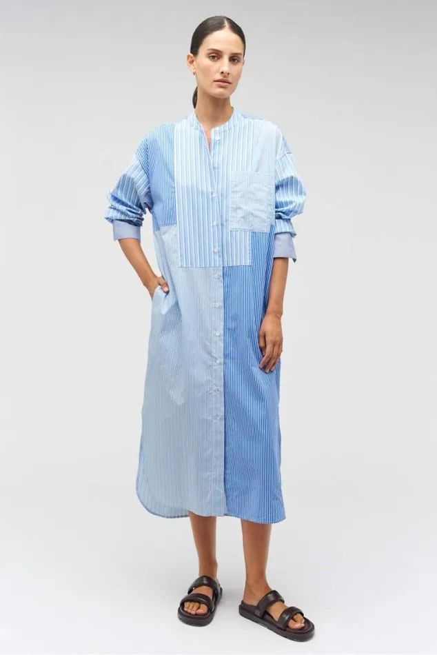 Oroton Dresses Mixed Stripe Shirt Dress Workwear Blue 8211 Women