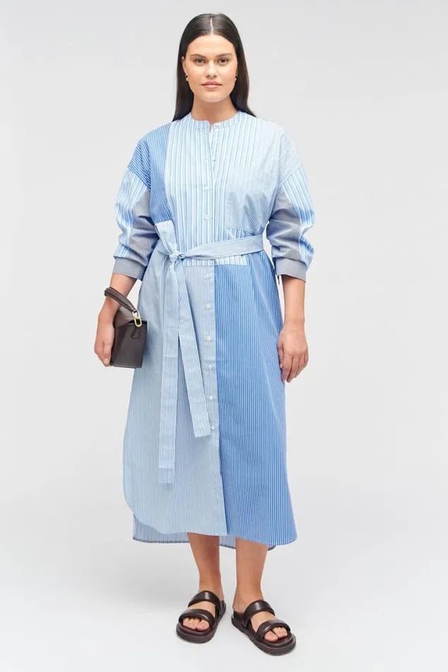 Oroton Dresses Mixed Stripe Shirt Dress Workwear Blue 8211 Women