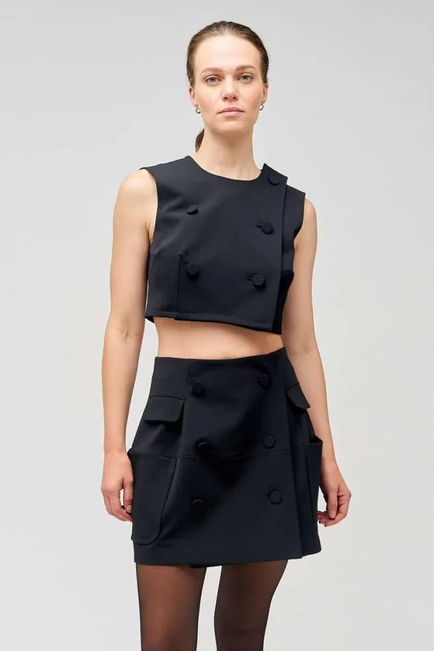 Oroton Skirts Double Breasted Mini Bell Skirt Black 8211 Women