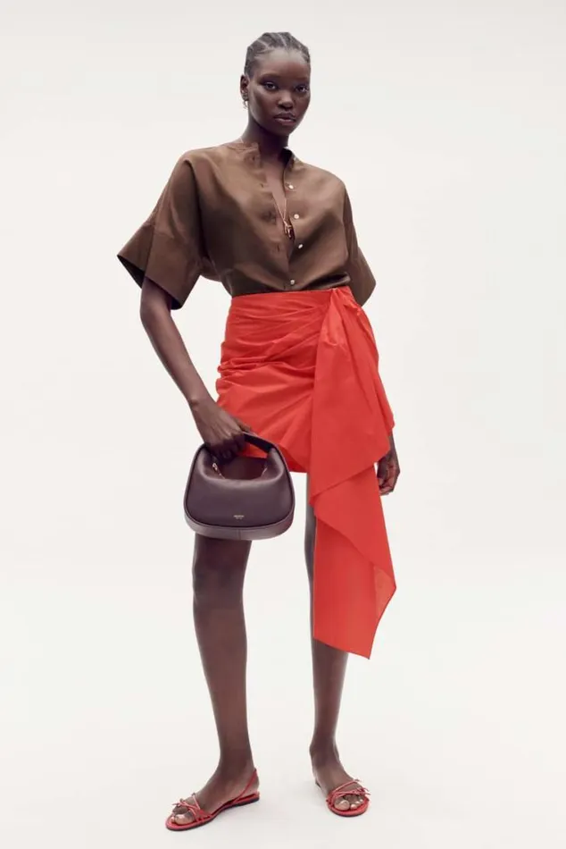 Oroton Skirts Poplin Short Sarong Skirt Poppy 8211 Women