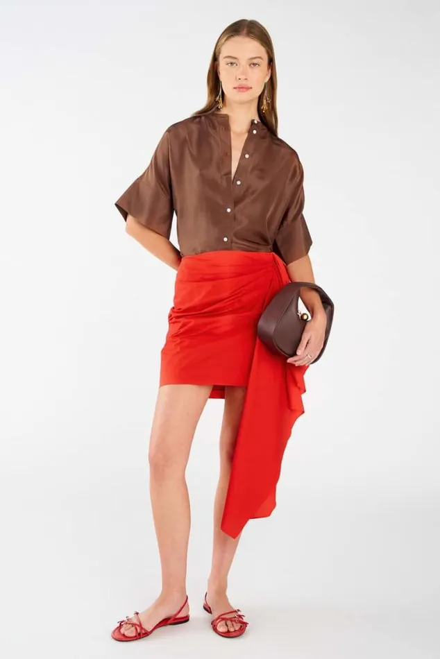 Oroton Skirts Poplin Short Sarong Skirt Poppy 8211 Women