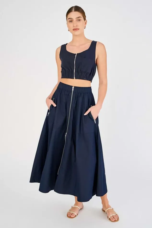 Oroton Skirts Zip Utility Midi Skirt North Sea 8211 Women