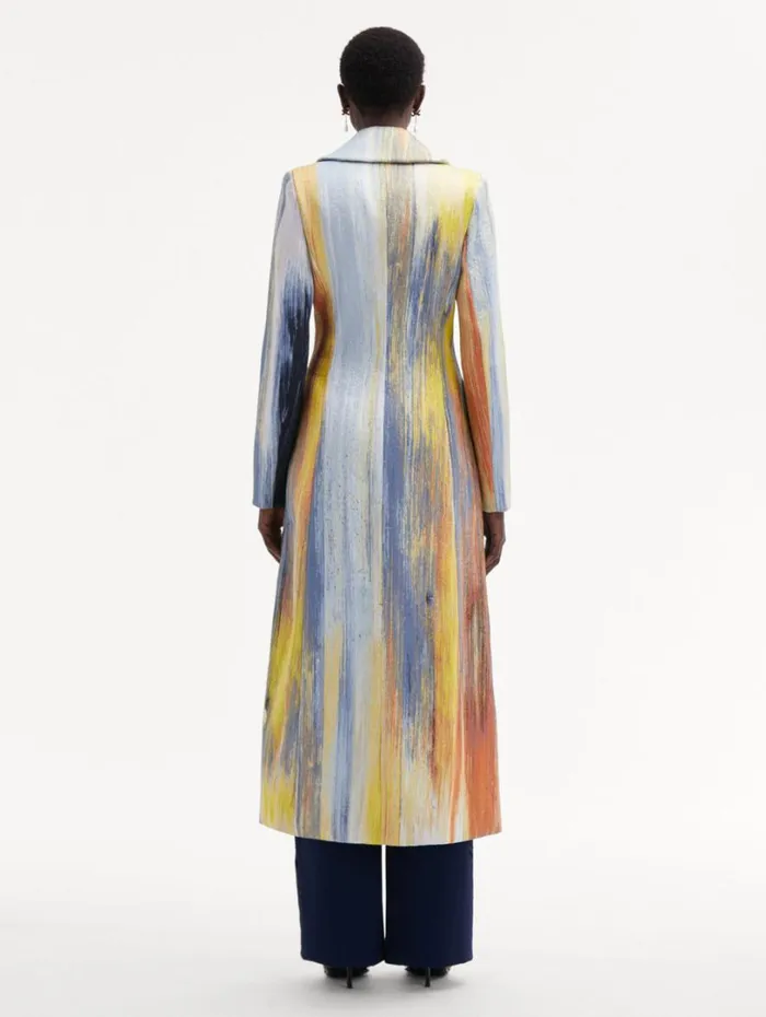 Oscar De La Renta Abstract Brushstroke Jacquard Coat Calendula Multi Women Jackets and Coats Oscar De La Renta Abstract Brushstroke Jacquard Coat Calendula Multi Women Jackets and Coats