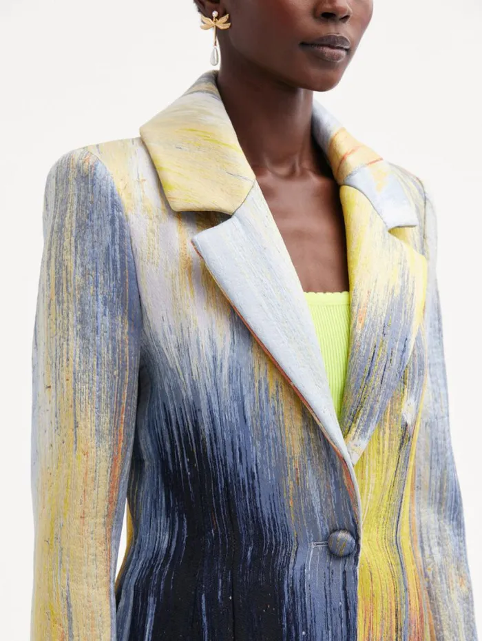 Oscar De La Renta Abstract Brushstroke Jacquard Coat Calendula Multi Women Jackets and Coats Oscar De La Renta Abstract Brushstroke Jacquard Coat Calendula Multi Women Jackets and Coats