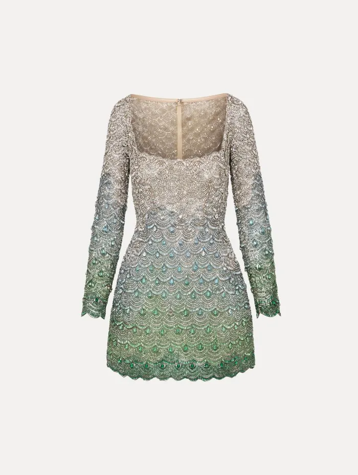 Oscar De La Renta Crystal Embroidered Cocktail Dress Olivine Women Dresses