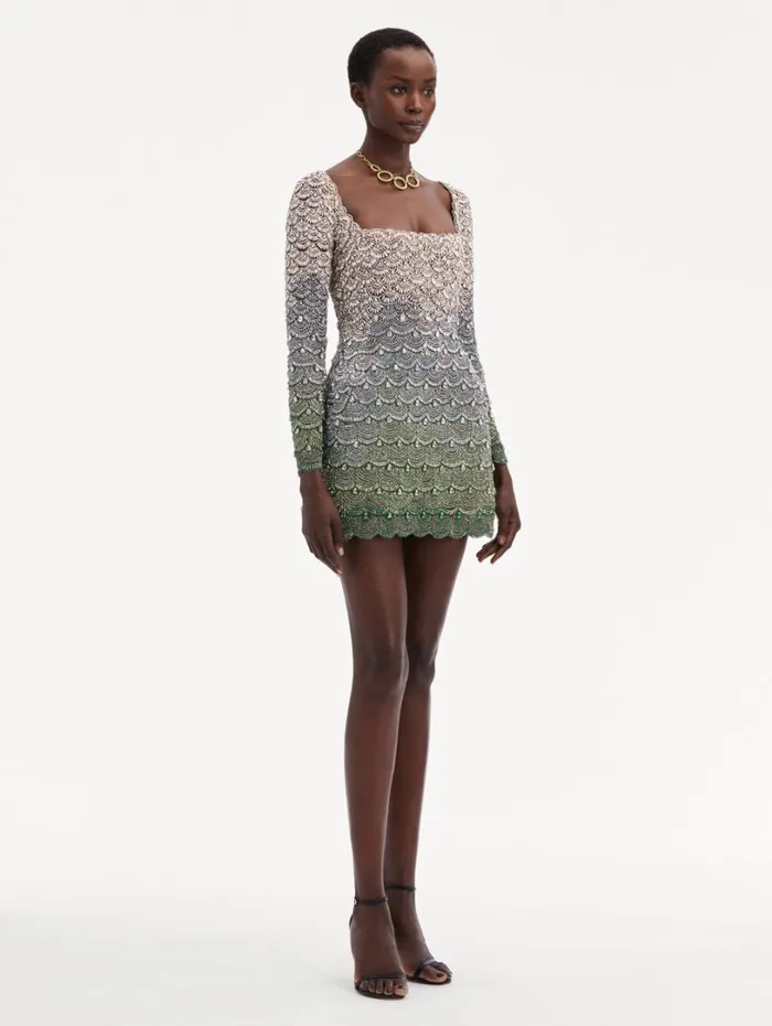 Oscar De La Renta Crystal Embroidered Cocktail Dress Olivine Women Dresses Oscar De La Renta Crystal Embroidered Cocktail Dress Olivine Women Dresses