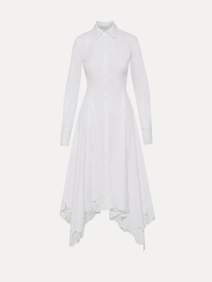Oscar De La Renta Floral Guipure Handkerchief Dress White Women Dresses