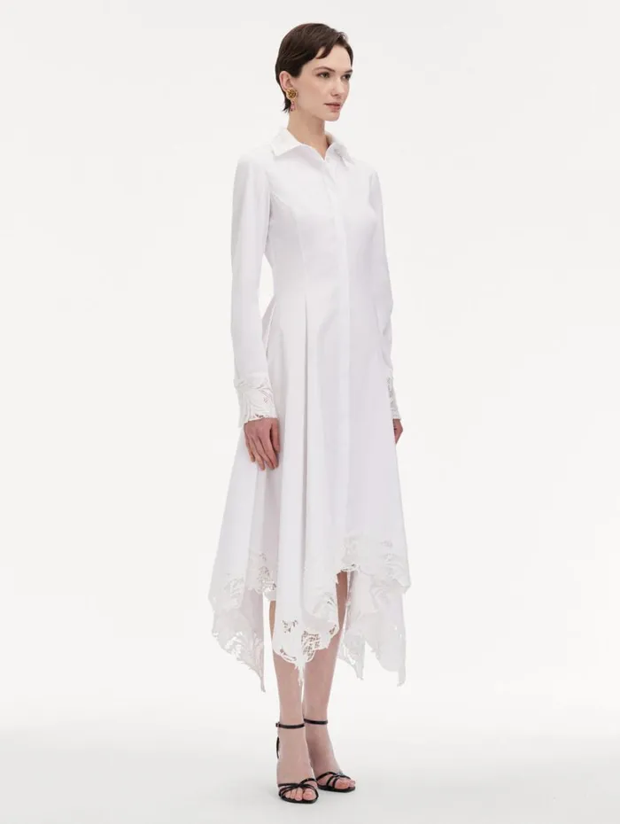 Oscar De La Renta Floral Guipure Handkerchief Dress White Women Dresses Oscar De La Renta Floral Guipure Handkerchief Dress White Women Dresses