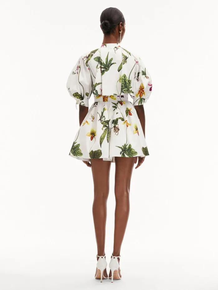 Oscar De La Renta Orchid Cotton Poplin Puff Sleeve Dress White Multi Women Dresses Oscar De La Renta Orchid Cotton Poplin Puff Sleeve Dress White Multi Women Dresses