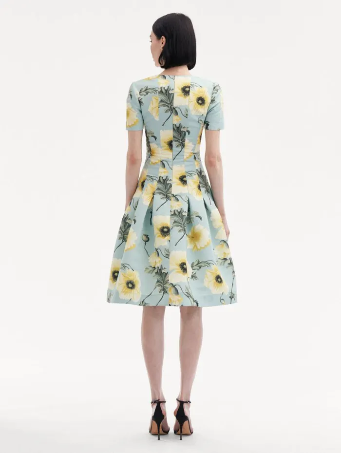 Oscar De La Renta Poppy Faille Split Neck Dress Sage Yellow Women Dresses Oscar De La Renta Poppy Faille Split Neck Dress Sage Yellow Women Dresses