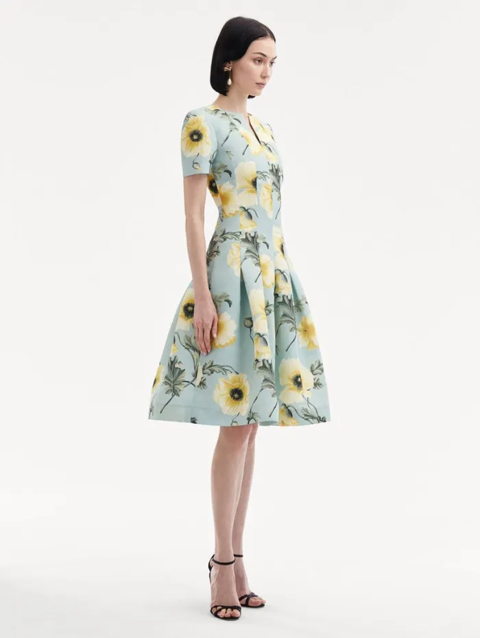 Oscar De La Renta Poppy Faille Split Neck Dress Sage Yellow Women Dresses Oscar De La Renta Poppy Faille Split Neck Dress Sage Yellow Women Dresses