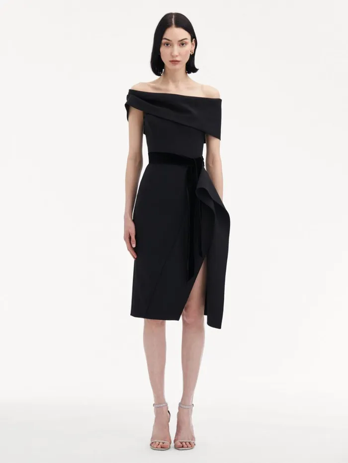 Oscar De La Renta RibbonDetailed Off Shoulder Cocktail Dress Black Women Dresses Oscar De La Renta RibbonDetailed Off Shoulder Cocktail Dress Black Women Dresses