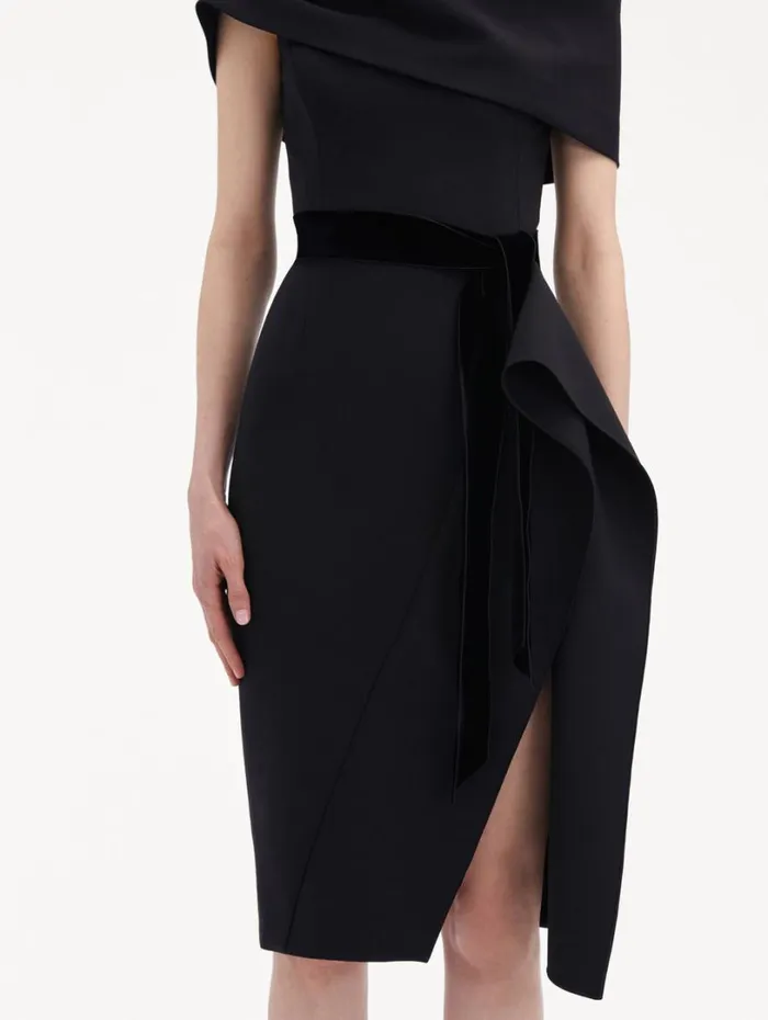 Oscar De La Renta RibbonDetailed Off Shoulder Cocktail Dress Black Women Dresses Oscar De La Renta RibbonDetailed Off Shoulder Cocktail Dress Black Women Dresses
