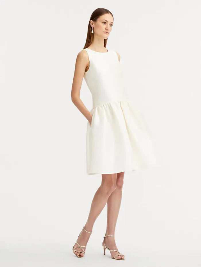 Oscar De La Renta Silk Drop Waist Cocktail Dress Ivory Women Dresses Oscar De La Renta Silk Drop Waist Cocktail Dress Ivory Women Dresses