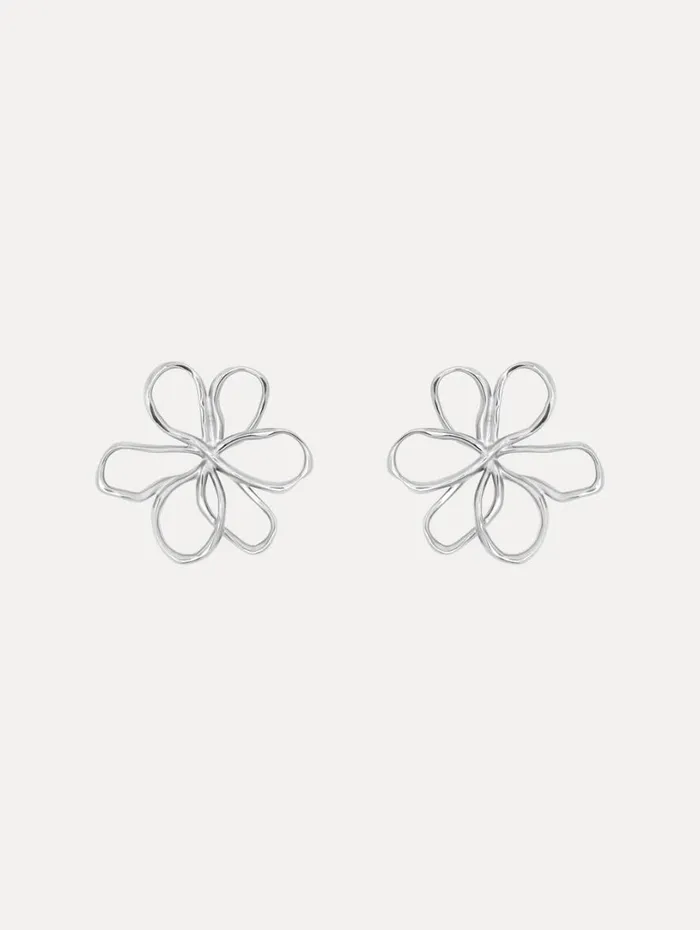 Oscar De La Renta Small Threaded Flower Earrings Silver Women Earrings