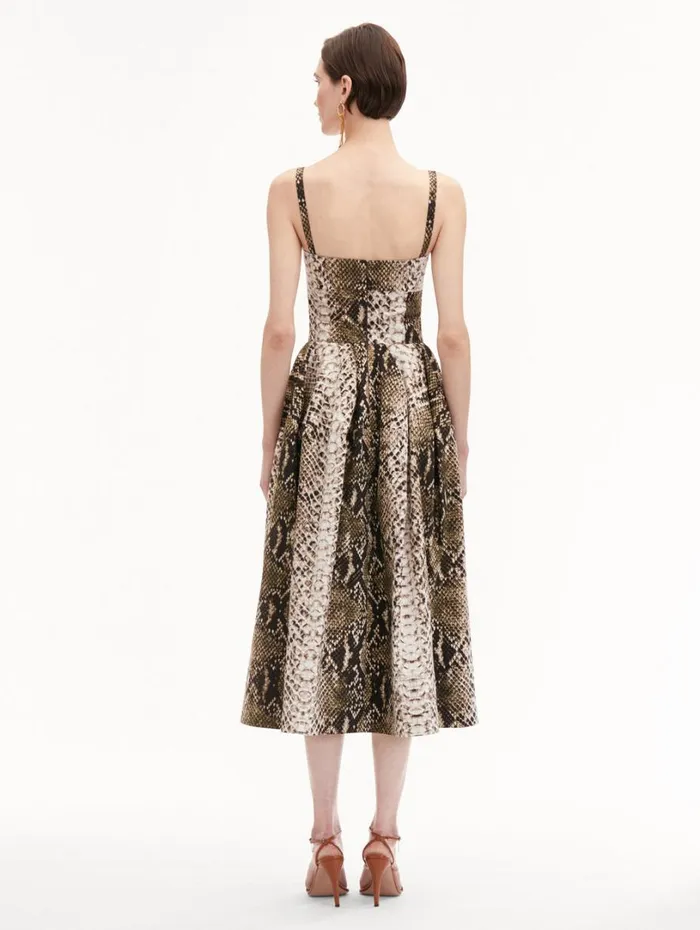 Oscar De La Renta Snake Cotton Poplin Dress Olive Women Dresses Oscar De La Renta Snake Cotton Poplin Dress Olive Women Dresses