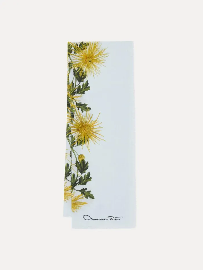 Oscar De La Renta Spider Chrysanthemum Wrap Scarf Yellow Light Blue Women Scarves