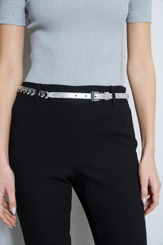 Outlet 8211 Women Belts Elie Tahari Metallic Chain Belt Silver Metallic