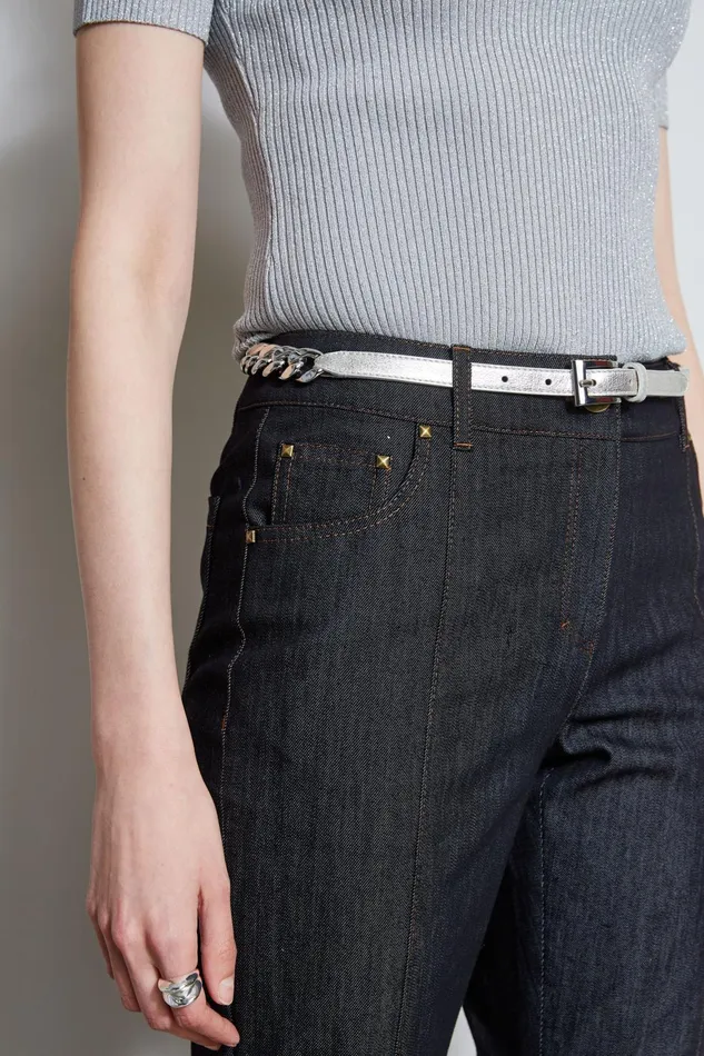 Outlet 8211 Women Belts Elie Tahari Metallic Chain Belt Silver Metallic