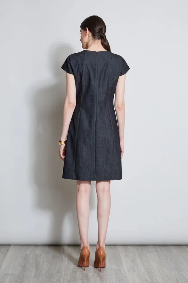 Outlet 8211 Women Dresses and Jumpsuits Elie Tahari Denim Fit and Flare Zip Dress Indigo