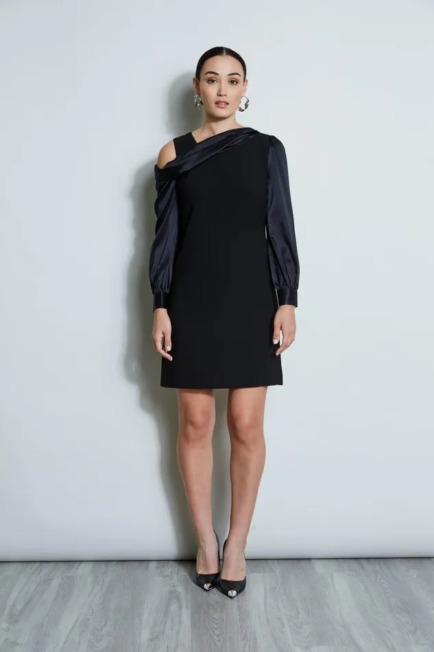 Outlet 8211 Women Dresses and Jumpsuits Elie Tahari Draped Satin Shoulder Dress Black