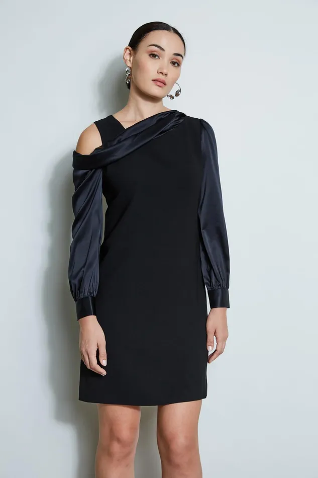 Outlet 8211 Women Dresses and Jumpsuits Elie Tahari Draped Satin Shoulder Dress Black