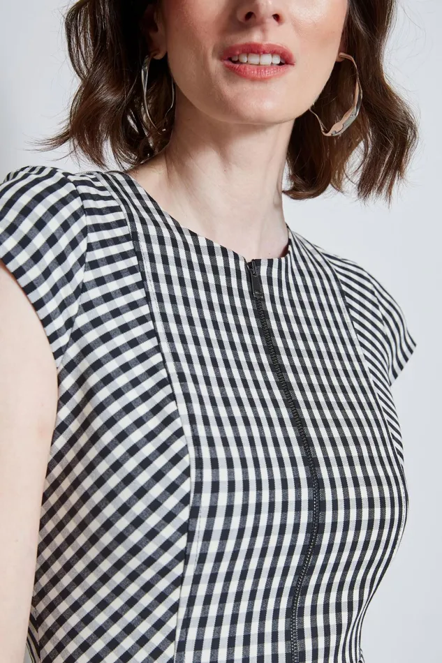 Outlet 8211 Women Dresses and Jumpsuits Elie Tahari Gingham Fit and Flare Dress Blackwhite