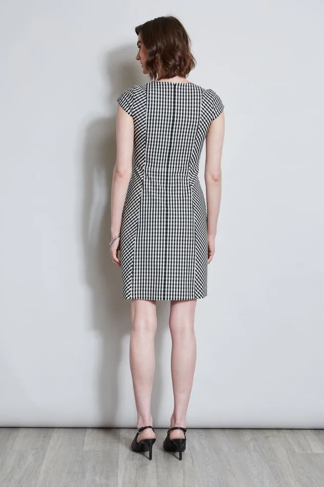 Outlet 8211 Women Dresses and Jumpsuits Elie Tahari Gingham Fit and Flare Dress Blackwhite